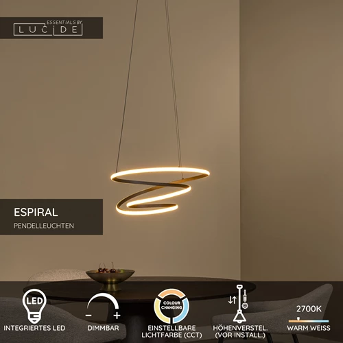 Lucide ESPIRAL - Pendelleuchten - LED Dim. - CCT - 1x40W 2700K/4000K - Schwarz | Essential - USP